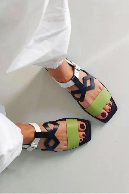 Black Colour-Block Square-Toe Cut-Out Sandals