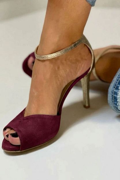 Glitter Open-Toe Stilettos with Ankle Strap and Buckle