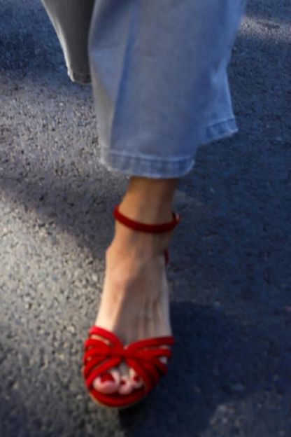 Red Suede Open-Toe Sandals with Crossover Straps