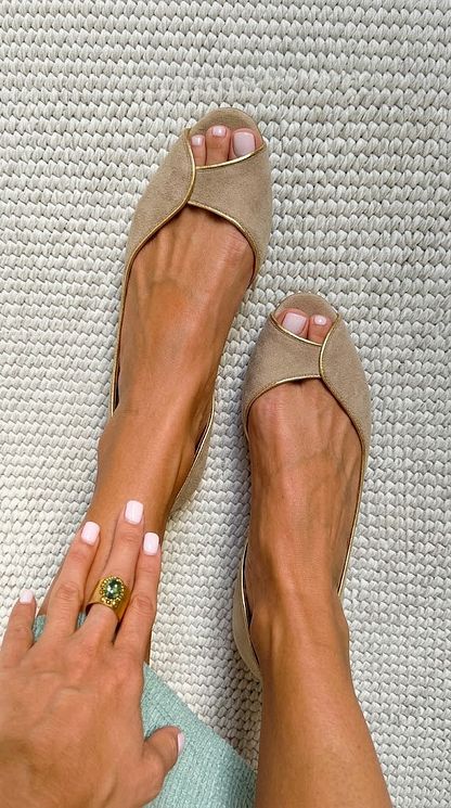 Beige and Gold Suede Open-Toe D'Orsay Flats