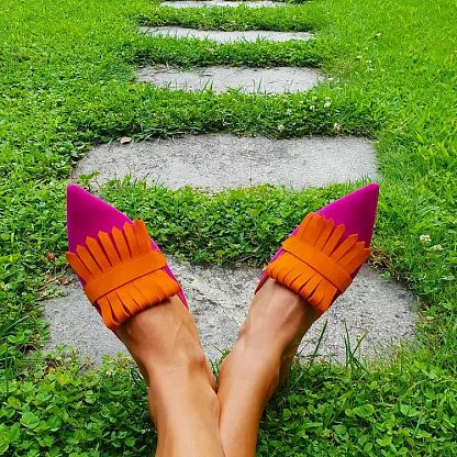 Matt Pointed-Toe Mules with Fringe