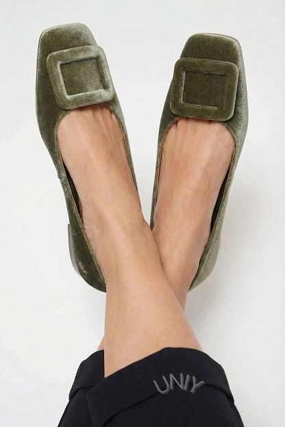Velvet Square-Toe Flats with Buckle