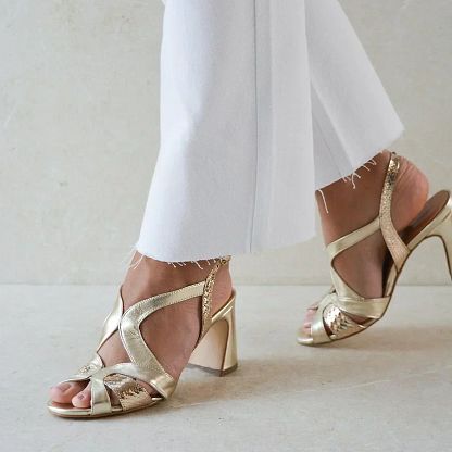 Shiny Asymmetric Peep-Toe Block Heels with Cut-Outs