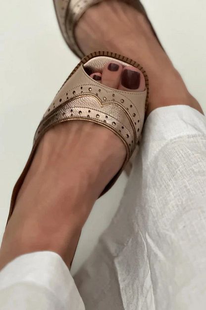 Khaki Patchwork Square-Toe Low Block-Heel Slip-Ons