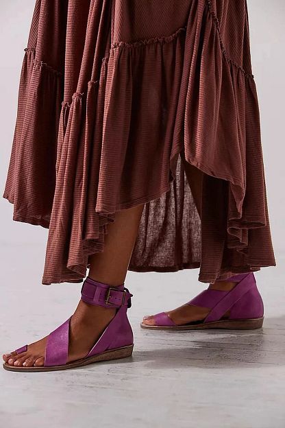 Purple Sandals with Ankle Strap, Buckle and Toe Loop