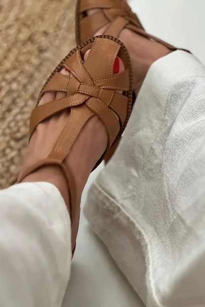 Brown Woven Cut-Out Block Heels with Buckle and T-Bar Strap