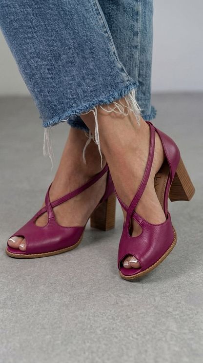 Elegant Powder Pink and Pink Open-Toe Block-Heel Sandals with Crossover Straps