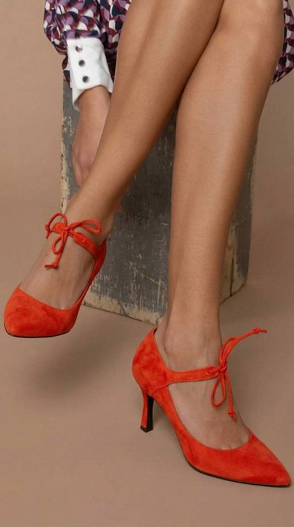 Suede Pointed-Toe Mid-Heel Court Shoes with Bow