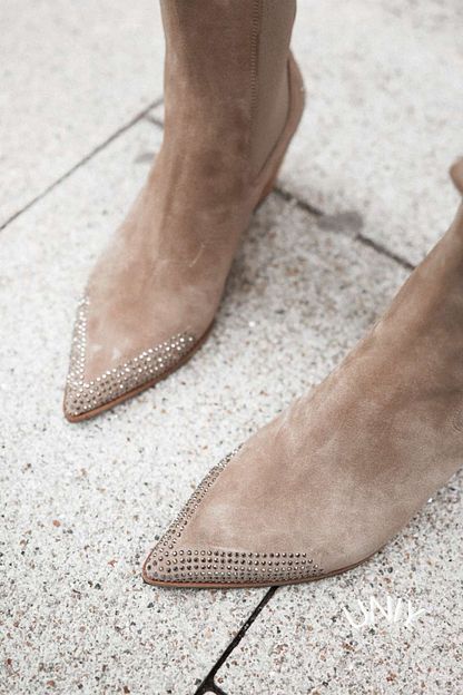 Beige Suede Western Ankle Boots