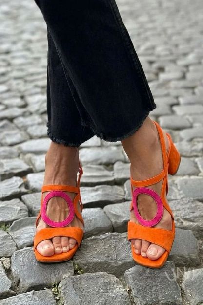 Yellow Cut-Out Square-Toe Slingback Heeled Sandals