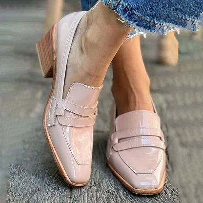 Pink Patent Leather Square-Toe Chunky Loafers