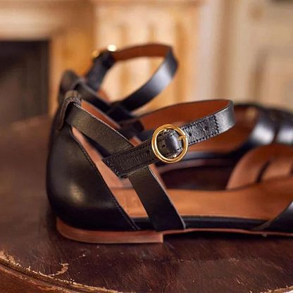 Solid-Colour Peep-Toe Cut-Out Sandals with Ankle Strap and Buckle