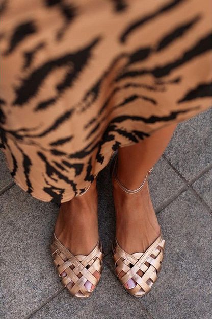 Champagne Sandals with Cut-Out Heel, Round Toe, Ankle Strap and Buckle