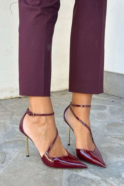 Black Patent Stilettos with Ankle Strap