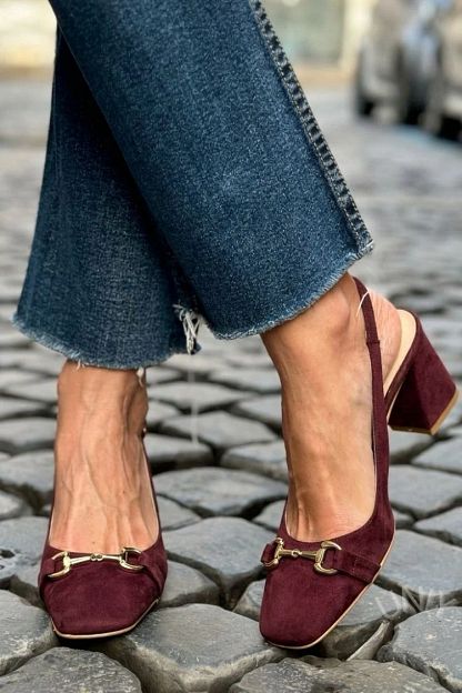 Olive Suede Slingback Block Heels