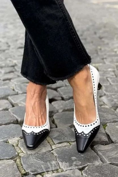 Elegant Colour-Block Pointed-Toe Cut-Out Mid Heels