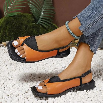 Leopard-Print Patchwork Square-Toe Slingback Sandals