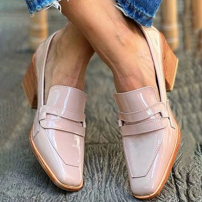 Pink Patent Leather Square-Toe Chunky Loafers