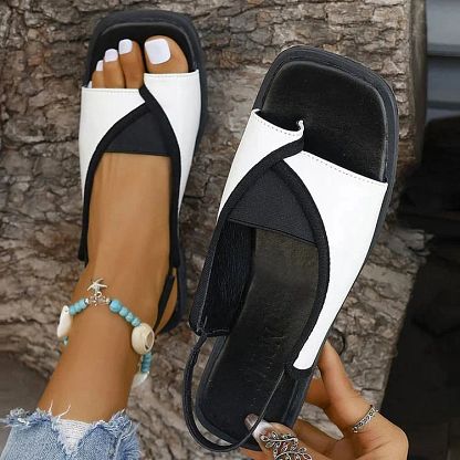 Leopard-Print Patchwork Square-Toe Slingback Sandals
