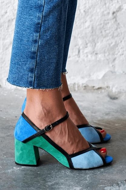 Colour-Block Stilettos with Buckle and T-Bar Strap