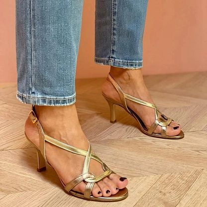Comfortable Shiny Leather Crochet Open-Toe Strappy Stilettos