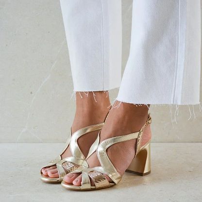 Shiny Asymmetric Peep-Toe Block Heels with Cut-Outs