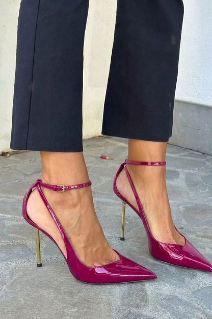 Black Patent Stilettos with Ankle Strap