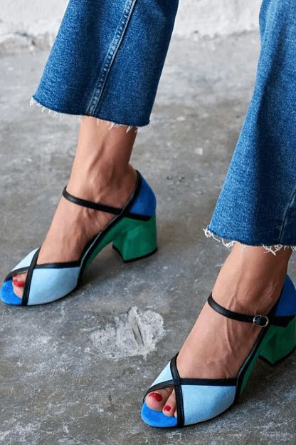Colour-Block Stilettos with Buckle and T-Bar Strap