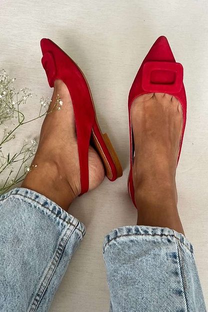 Suede Slingback Flats with Buckle