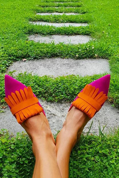 Matt Pointed-Toe Mules with Fringe