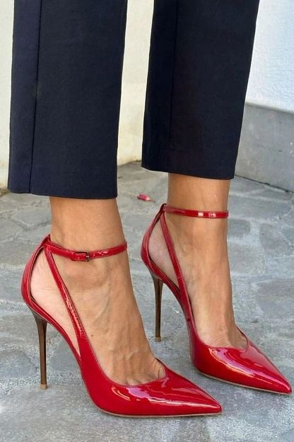 Black Patent Stilettos with Ankle Strap