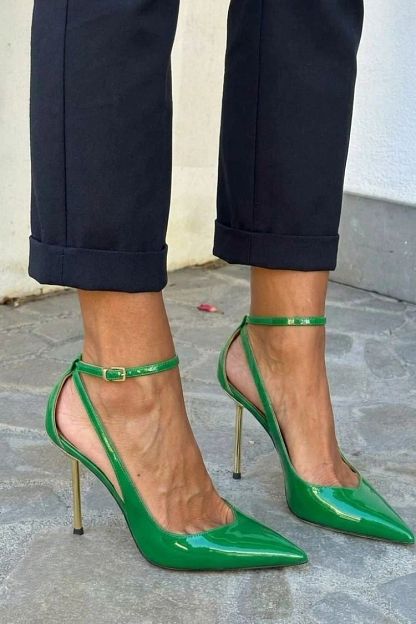 Black Patent Stilettos with Ankle Strap