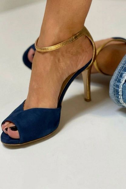 Glitter Open-Toe Stilettos with Ankle Strap and Buckle