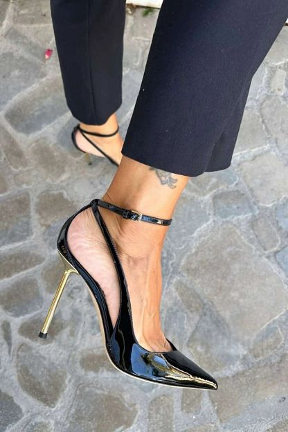 Black Patent Stilettos with Ankle Strap