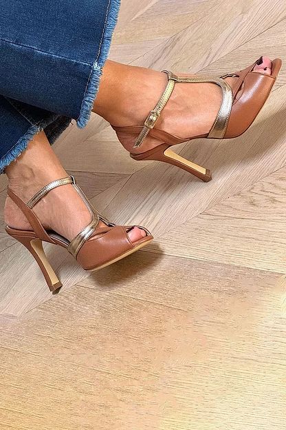 Brown Colour-Block Cut-Out Stilettos with Peep Toe