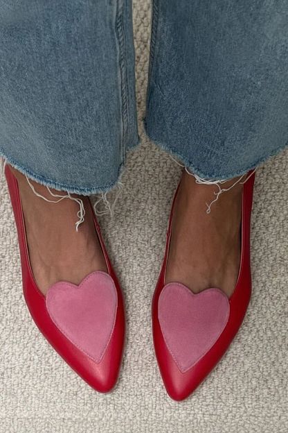 Casual Colour-Block Pointed-Toe Slip-On Flats with Heart Detail