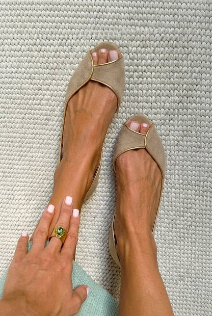 Beige and Gold Suede Open-Toe D'Orsay Flats