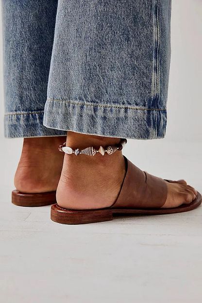 Simple Brown Asymmetric Cut-Out Sandals with Toe Loop