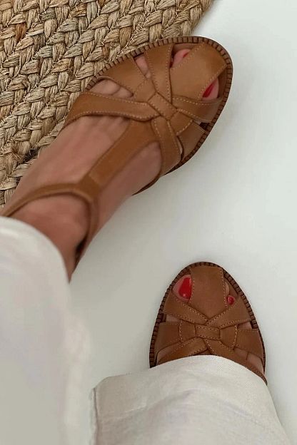 Brown Woven Cut-Out Block Heels with Buckle and T-Bar Strap