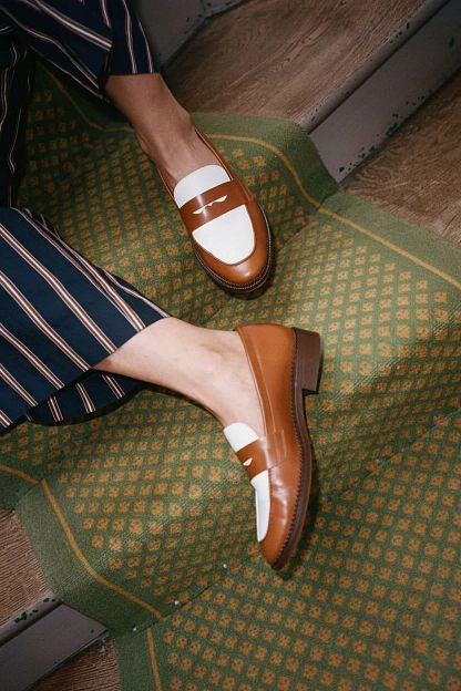 Classic Brown and White Two-Tone PU Leather Penny Loafers