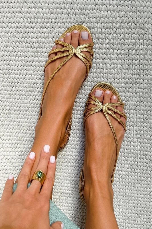 Metallic Snakeskin-Effect Strappy Sandals