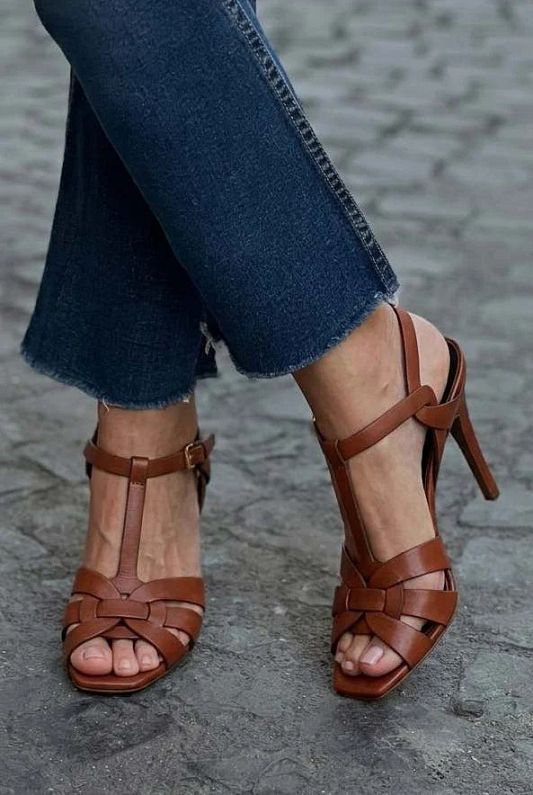 Woven Open-Toe Strappy Stiletto Sandals with T-Bar Strap [Pre-Order]