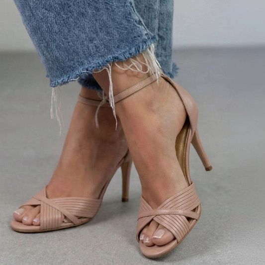 Elegant Pink Pleated Strappy Stilettos with Ankle Strap