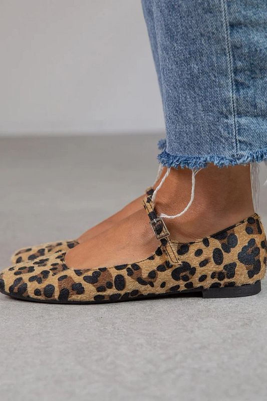 Leopard-Print Flats with Adjustable Strap