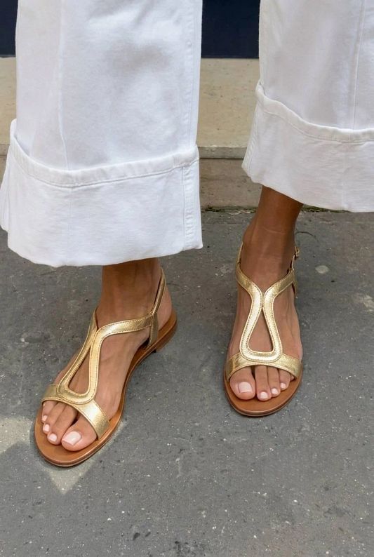 Casual Gold Metallic Flat Slingback Sandals with Cut-Outs