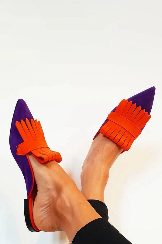 Colour-Block Faux Leather Slip-On Mules with Tassels