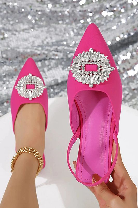 Casual Pointed-Toe Slingback Flats with Diamantes