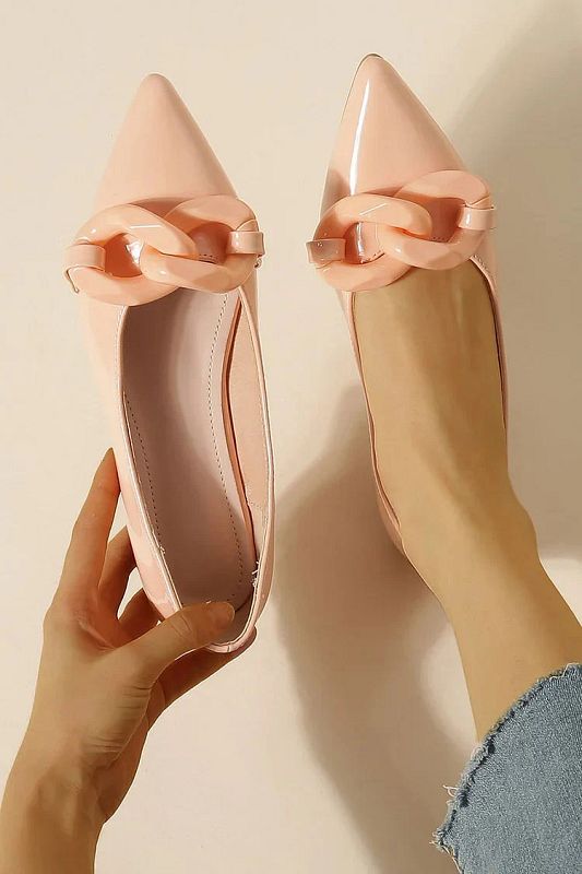 Casual Patent Flats with Decorative Chain