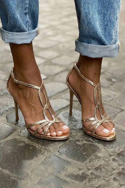 Champagne Gold Strappy High Heels with Ankle Buckle [Pre-Order]