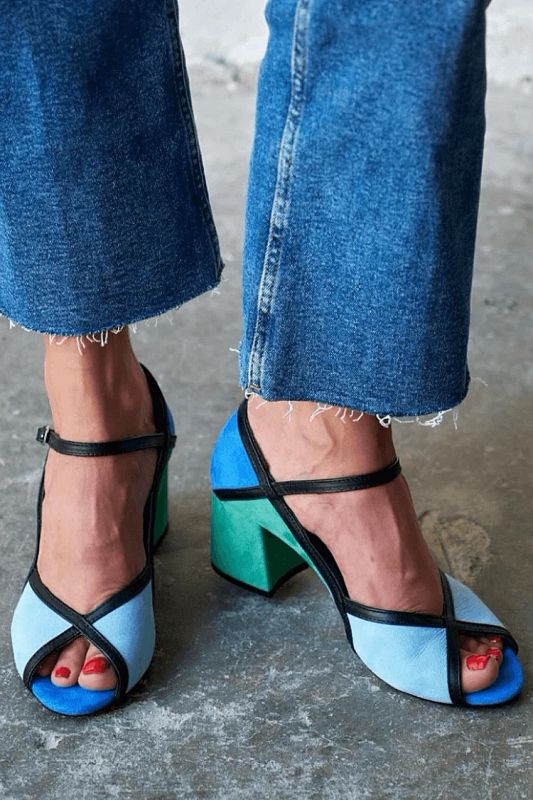 Colour-Block Stilettos with Buckle and T-Bar Strap